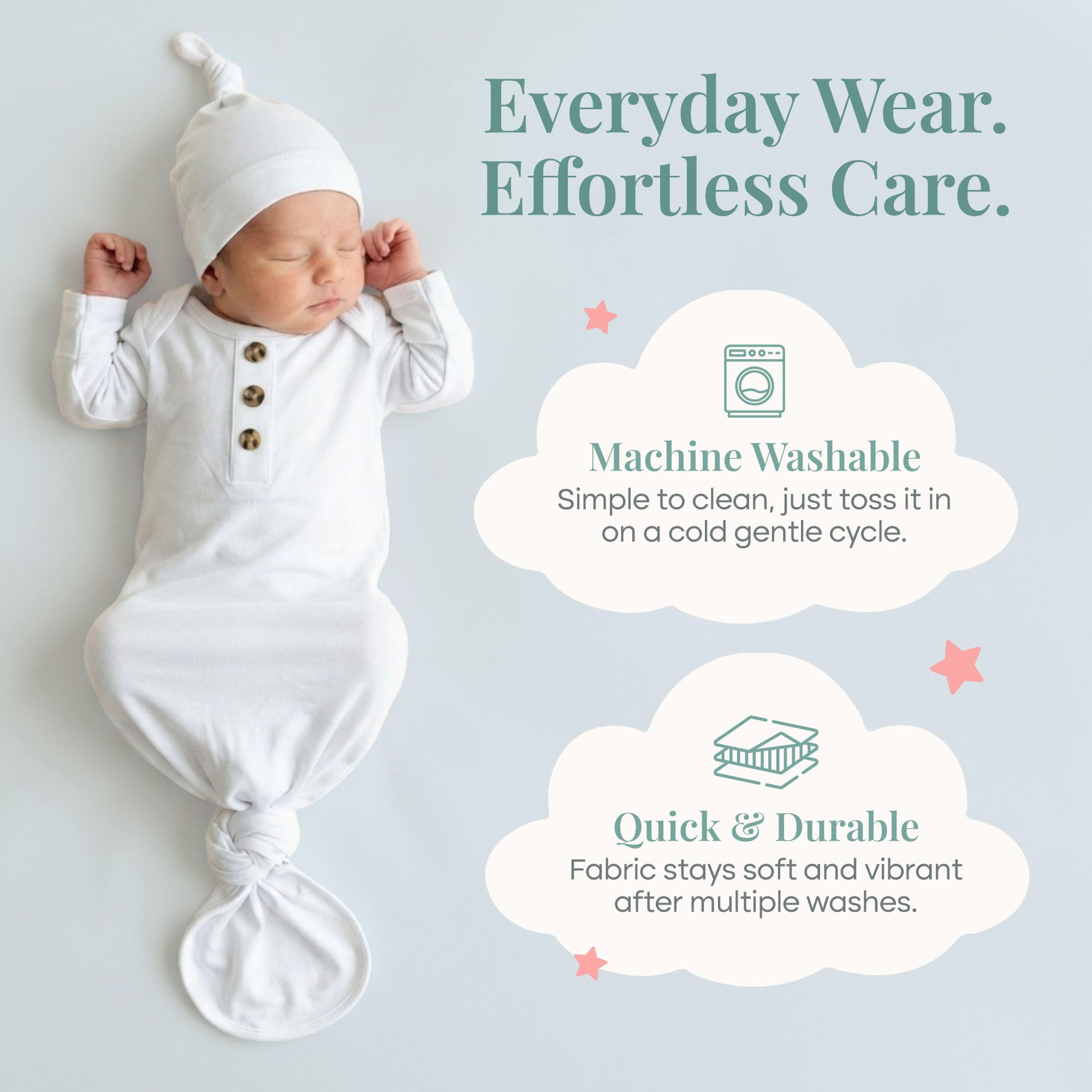 Caden Lane Newborn Knotted Gown with Hat, Soft Bamboo Viscose Baby Sack, Unisex Infant Breathable Night gown