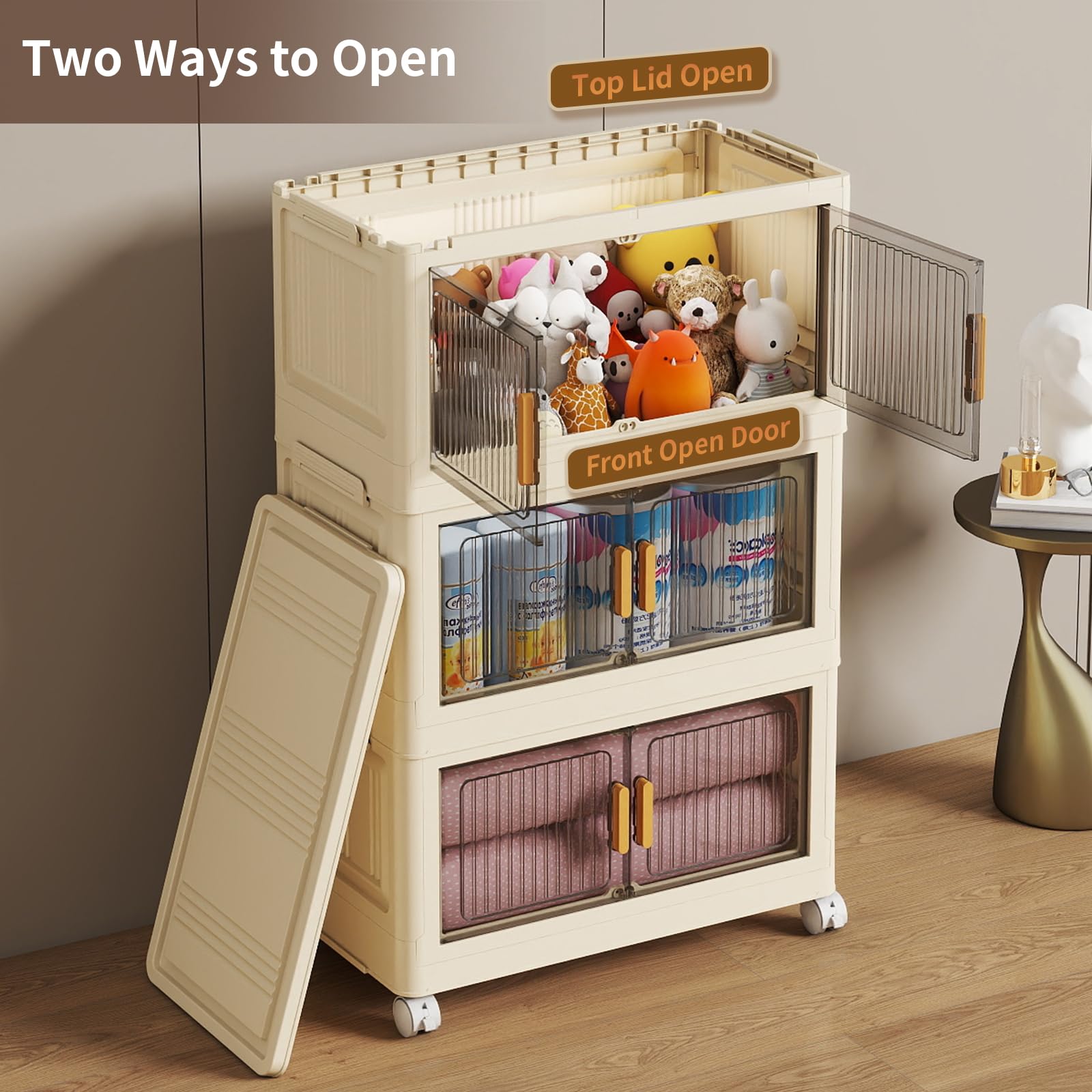 3 Tier - 28QT Stackable Storage Bins with Lids, Storage Cabinet with Wheels
