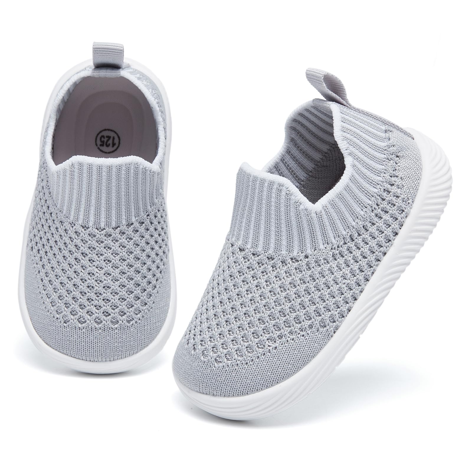 MORENDL Toddler Shoes Baby Walking Sock Shoes Non-Slip Breathable Boys & Girls Sneakers Infant Tennis Shoes Grey Size 12
