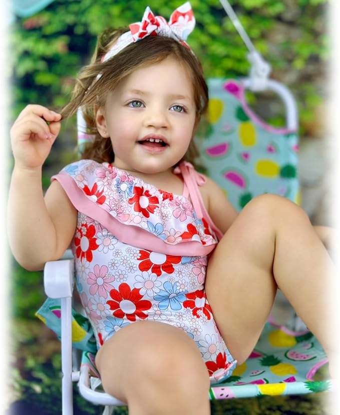 6 Month Baby Girls One Piece Ruffle Swimsuits Infant Floral Bathing Suit Off Shoulder Flower Swimwear Swimming Beach Wear with Headband 6-12 Months