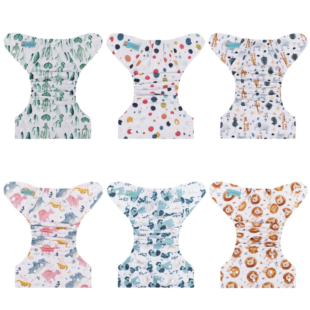 ALVA Baby Cloth Diapers 6 Pack with 12 Inserts Diaper Covers for Girl&Boy