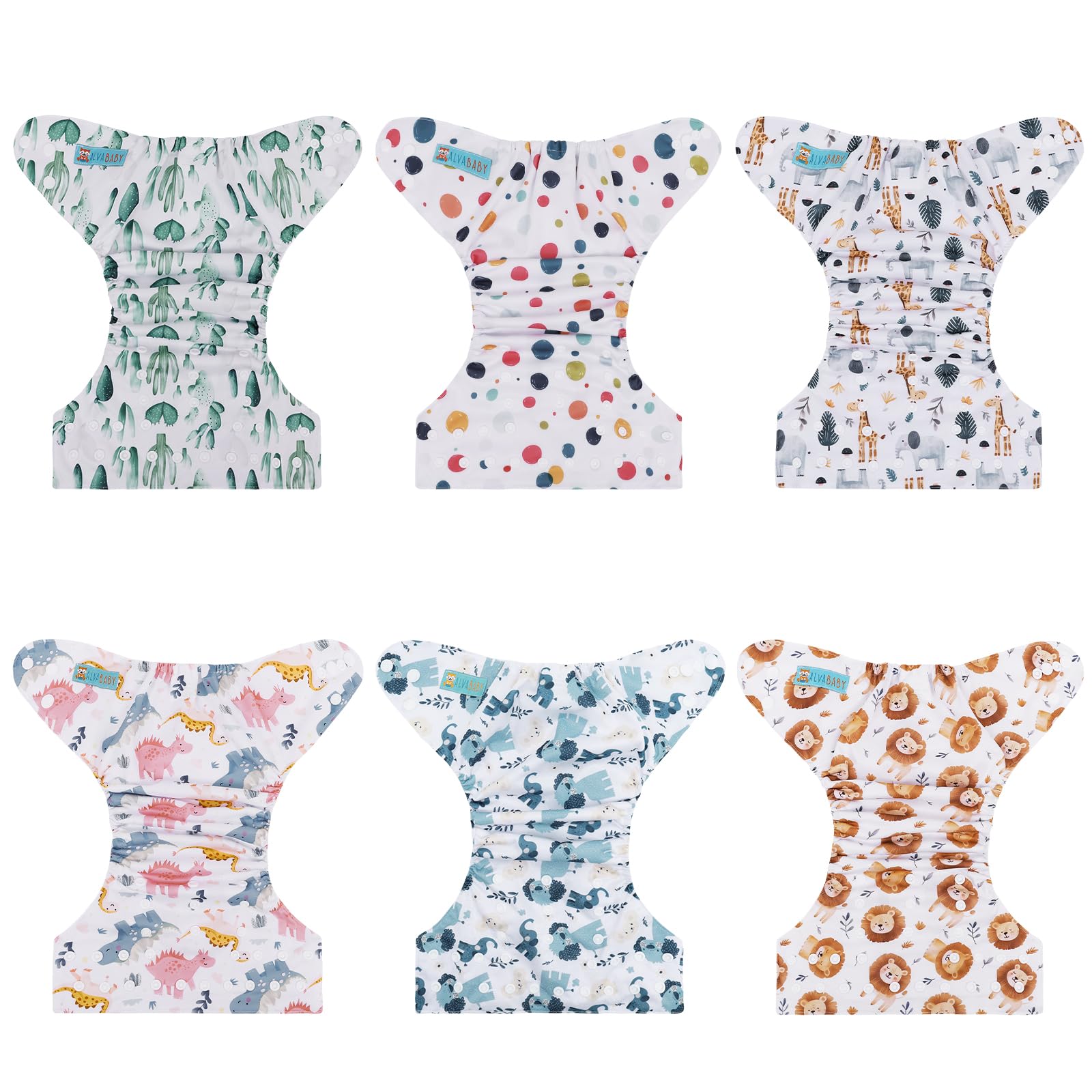 ALVA Baby Cloth Diapers 6 Pack with 12 Inserts Diaper Covers for Girl&Boy