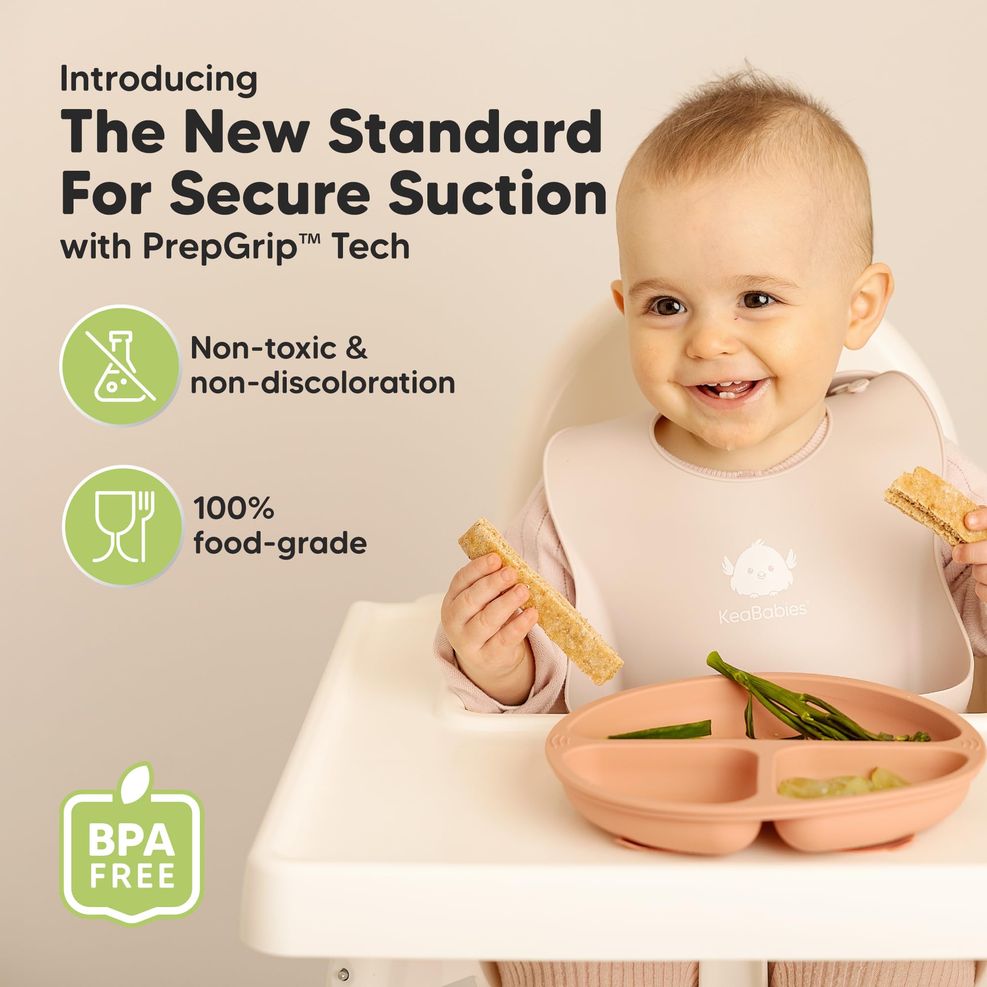 KeaBabies Suction Plates for Baby, Toddler, 3-Pack, 100% Silicone (Roseate)