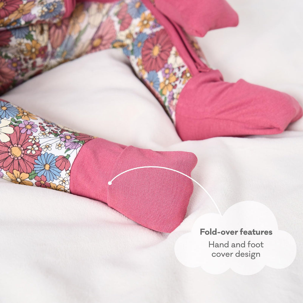 pureborn Baby Girl Sleeper Viscose from Bamboo Zipper Footies Daisy 12-18M