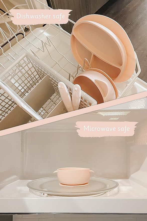 Ullabelle Toddler Plates & Bowls Complete Set w/Spoon - BPA Free 100% Food Grade Silicone - Microwave & Dishwasher Safe Baby Suction Plate, Bowl w/Lid, & Spoon - (Sage)