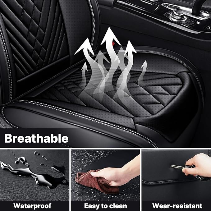 Car Seat Cover Full Set, Waterproof Leather Seat Cover,Front and Rear Auto Seat Cover, Car Seat Cushion, Full Coverage Car Seat Protector Universal Fit Most Cars (5 Seat-Headrest,Black)