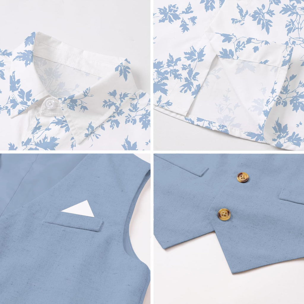 SANGTREE Boys Cotton Linen Formal Suit Floral Blue 4-5T=Tag 130