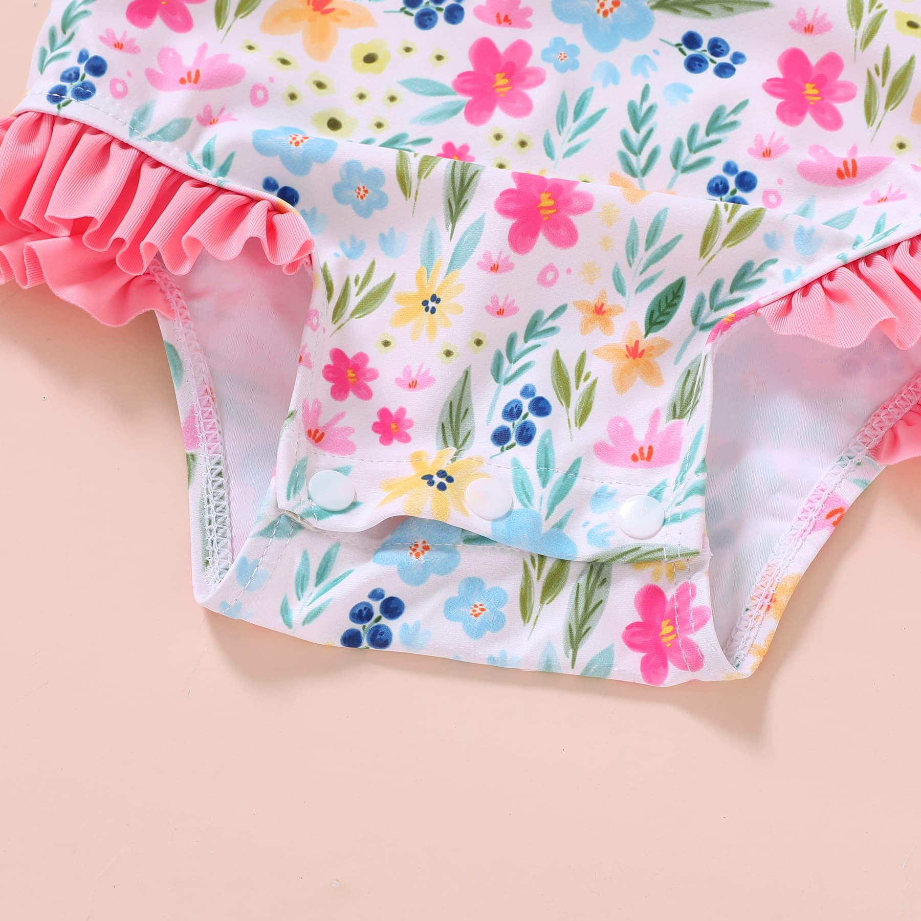 Infant Baby Girl Swimsuit One-Piece Long Sleeve Rash Guard with Hat Set Floral Zipper Bathing Suit Leopard Beach Wear(Plants, 3-6M)