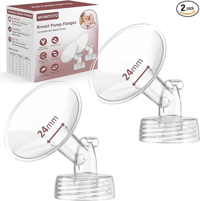 24mm Flanges Compatible with Spectra S2 S1 9 Plus Synergy Gold Breastpump, Not Original Spectra Replacement Pump Parts, Wide Mouth Flange Accessories for Elastic Nipples Work with Backflow Protector