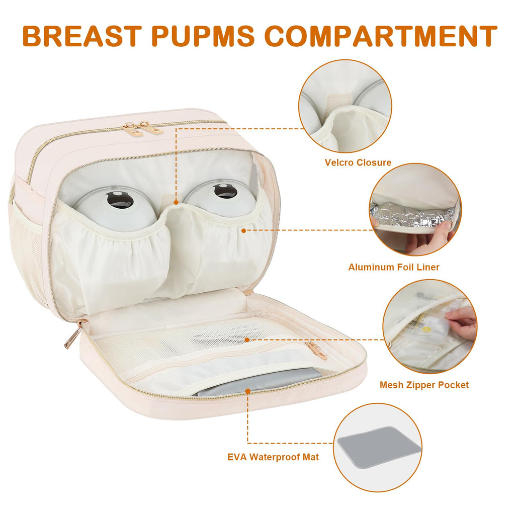 Breastmilk Cooler Travel Bag with Ice Pack, Insulated Bottle Bags with Luggage Strap, Compatible with Hands-Free Wearable Breast Pumps & Accessories, Portable Breast Pump Carrying Case for Working Mom
