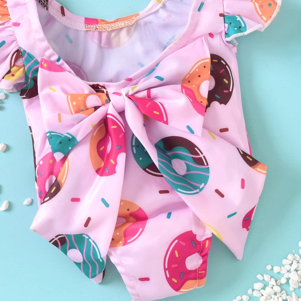 0-6 Months Infant Swimsuit Girl Baby Donut Swimsuit One Piece Ruffles Swimwear Bathing Set 3 Months Pink