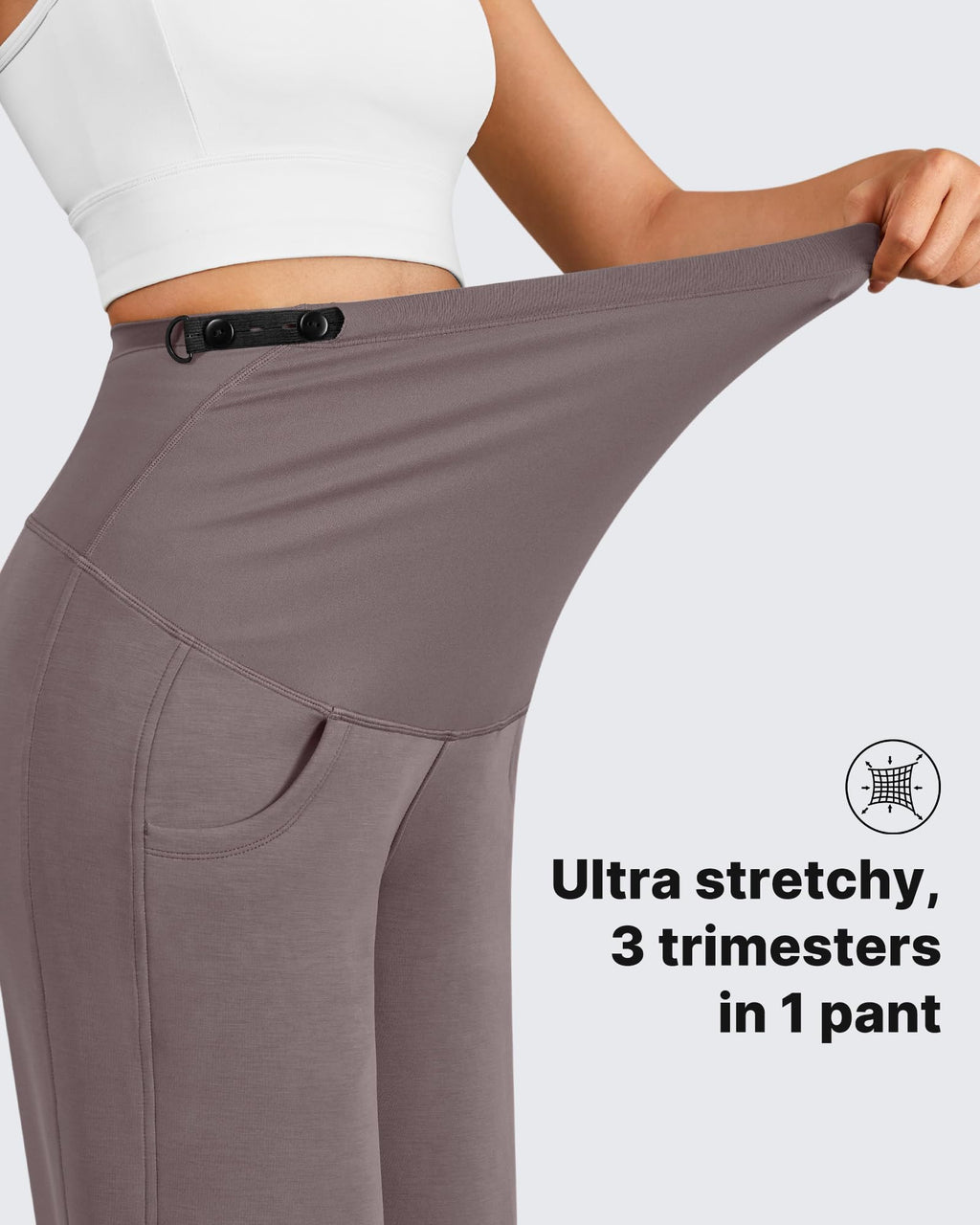 G4Free Maternity Pants Yoga Wide Leg Over The Belly Adjustable Waist Trousers Comfy Pregnancy Sweatpants with Pockets(Taupe,M,Petite)