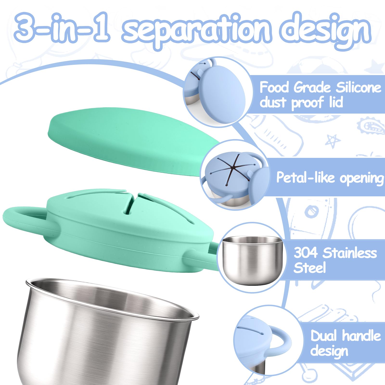 Mity rain 2PCS Stainless Steel Snack Containers for Toddlers