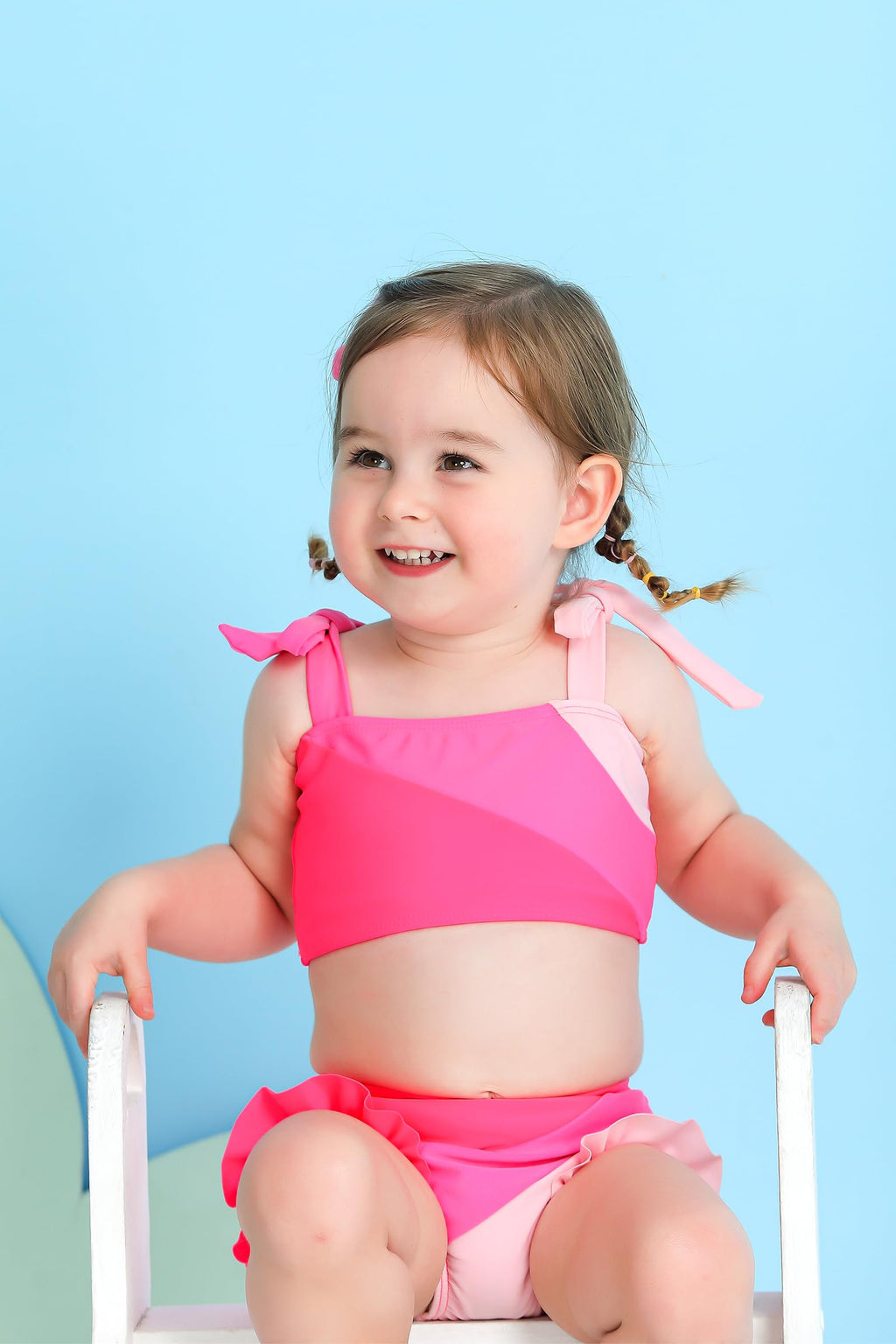 YOUNGER TREE Toddler Girls Two Pieces Swimsuit Color Block Stripe Swimwear Summer Beach Bathing Suit 18M-5T(Purple#Green 12-18 Months)