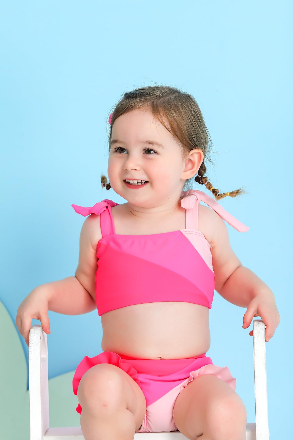 YOUNGER TREE Toddler Girls Two Pieces Swimsuit Color Block Stripe Swimwear Summer Beach Bathing Suit 18M-5T(Purple#Green 12-18 Months)