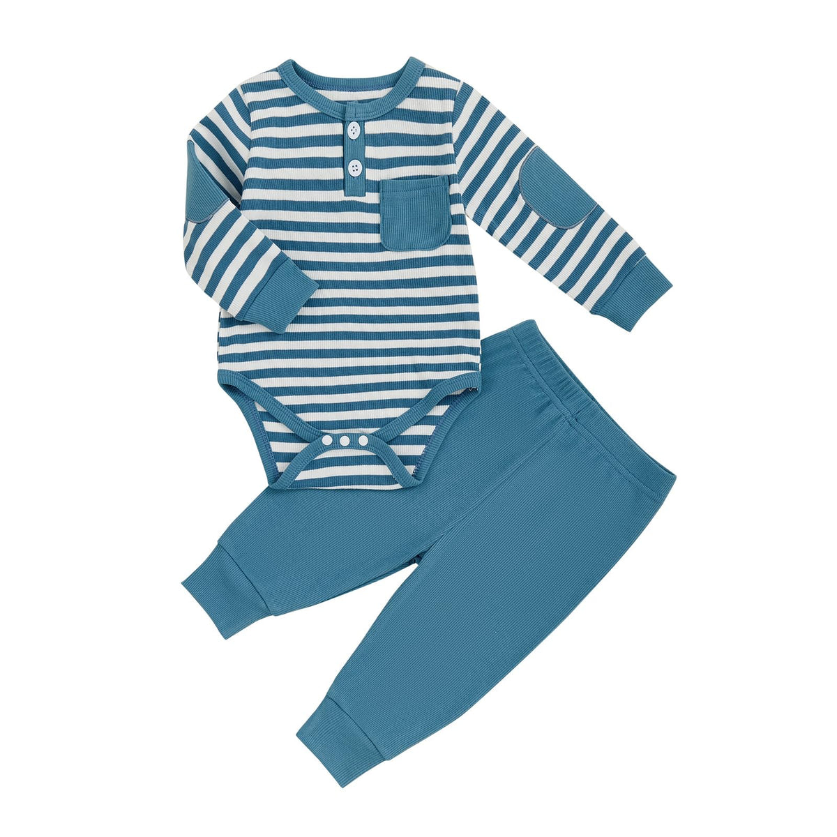 fhutpw Baby Boy Clothes 3 6 12 18 Months Ribbed Knitted Long Sleeve Romper and Pants Sets Newborn Fall Splicing Color Outfits (White&Brown, 3-6 Months)