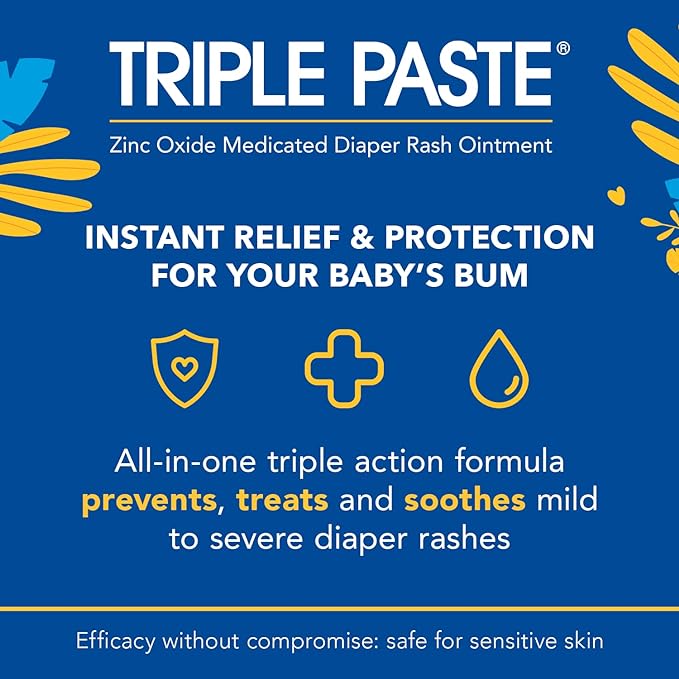 Triple Paste Diaper Rash Cream for Baby - 16 Oz Tub – Zinc Oxide Ointment Treats, Soothes and Prevents Diaper Rash - Pediatrician-Recommended Hypoallergenic Formula for Daily & Overnight Protection