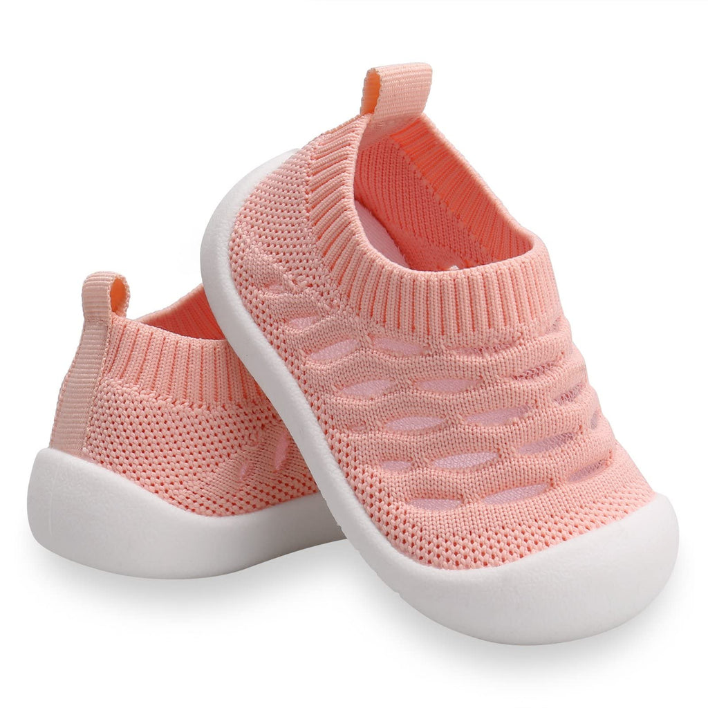 Baby Boy Girl Walking Shoes Infant Toddler Slip-on Sneaker Elastic Breathable Mesh Tennis Shoes Non-Slip Rubber Sole First Walkers Trainers Outdoor (14.5-Pink-6)