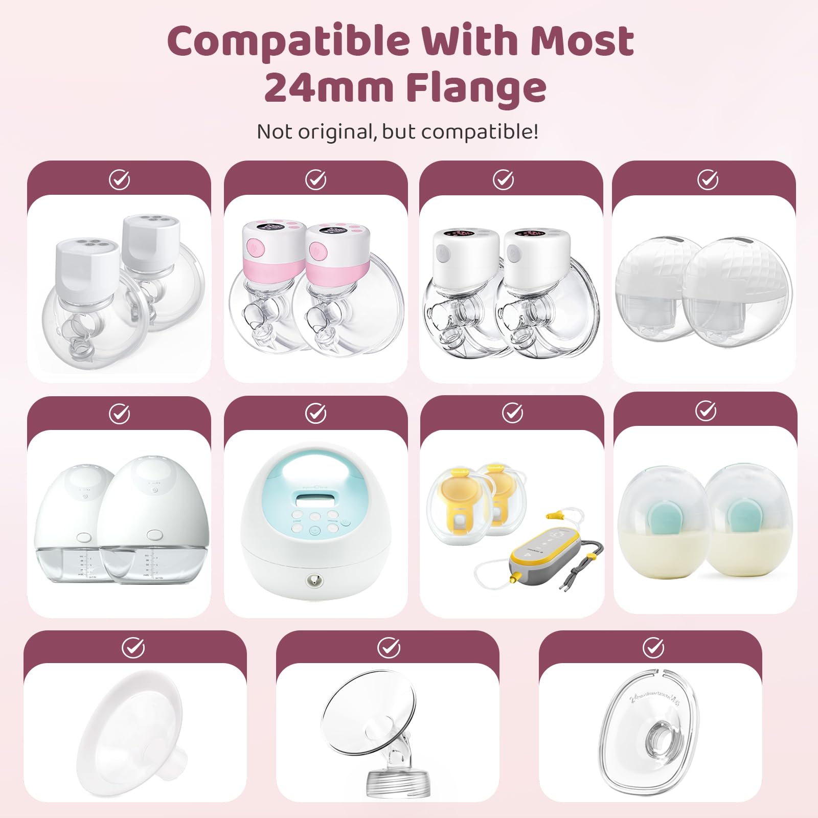 Nursi Luna Flange Sizing Kit, 15mm Flange Inserts for 24mm Breast Pumps