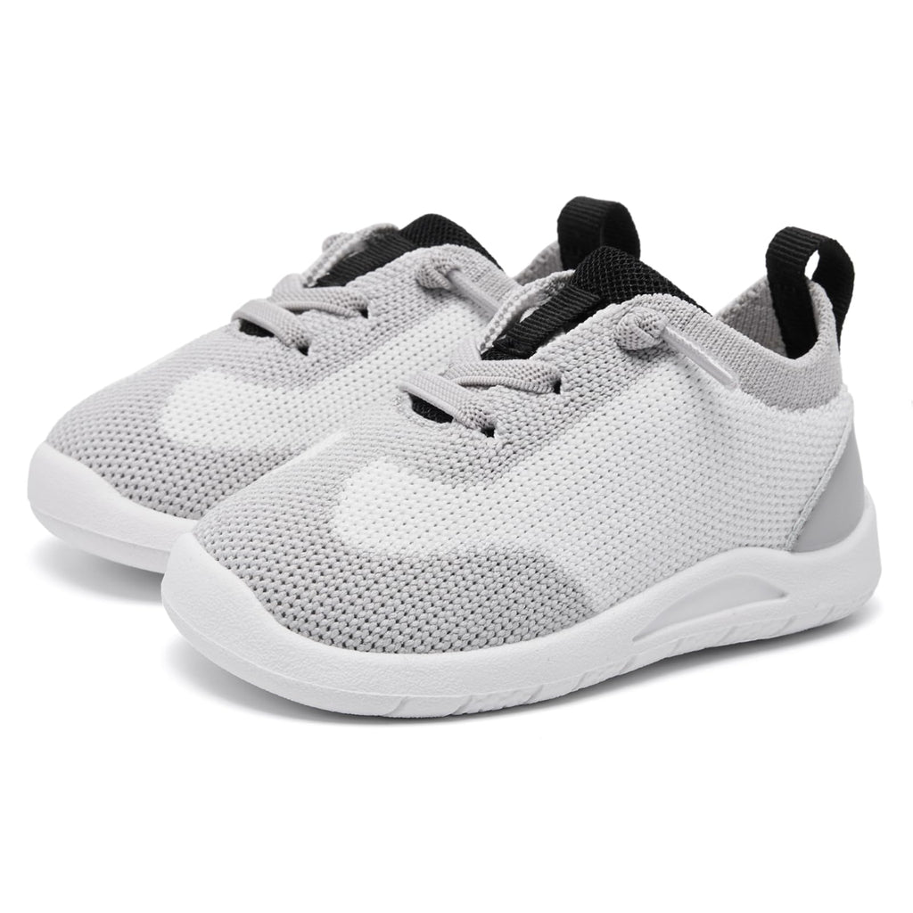 MORENDL Toddler Shoes Baby Walking Sock Shoes Infant Sneakers Boy Girl Barefoot Tennis Shoe Non-Slip Brethable White Grey Black