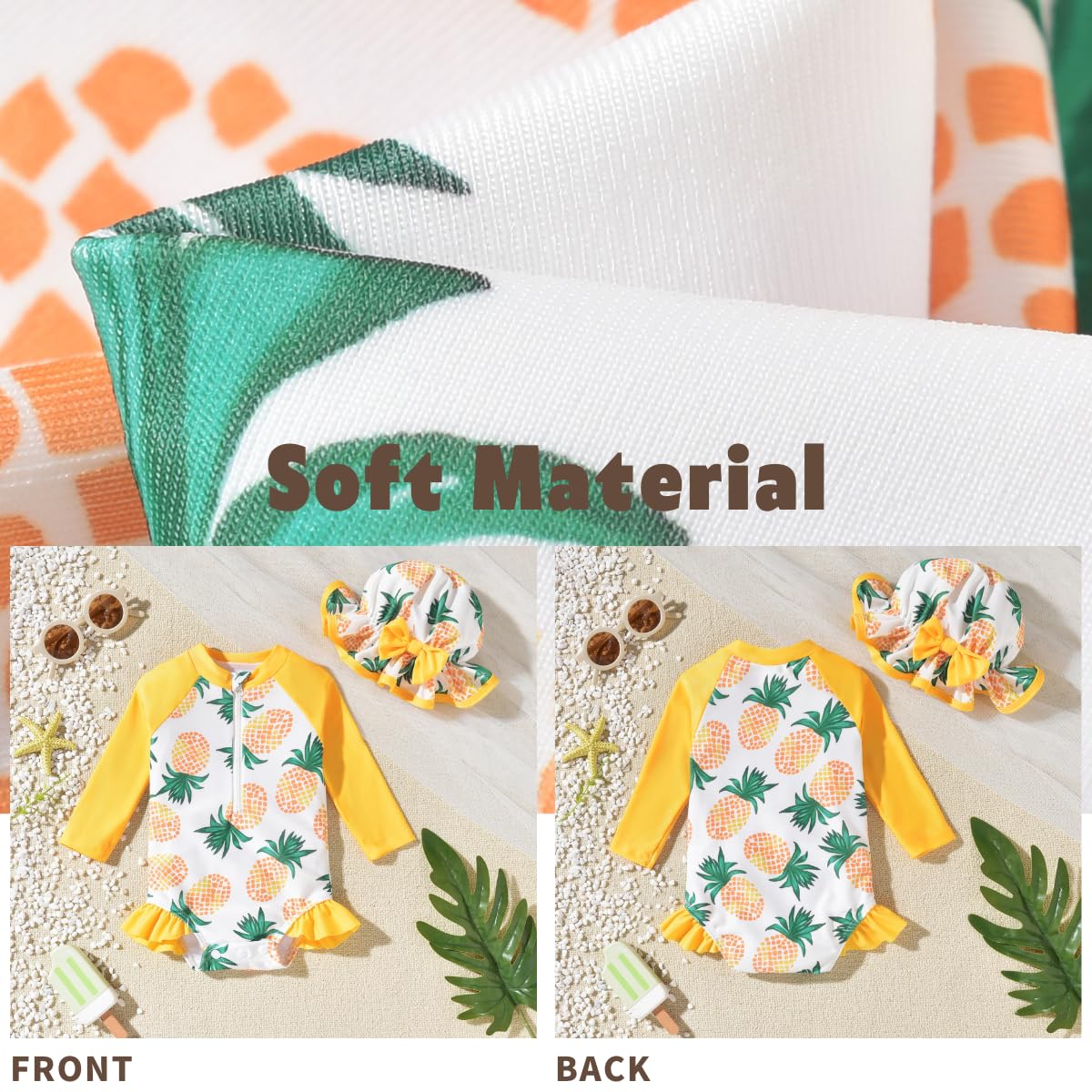 Aalizzwell 18-24 Months Baby Girls One Piece Long Sleeve Swimsuit Pineapple Bathing Suit Zip Up Swimwear Beach Wear Fruit