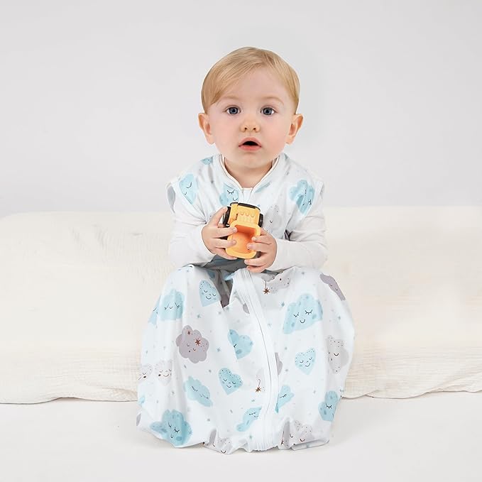 3 Pack Baby Sleep Sack 18-24 Months 100% Rayon Cotton Baby Sleeping Bag 2-Way Zipper Toddler Wearable Blankets Comfy Stretchy Lightweight TOG 0.3 （Purple&Clouds&Starry Sky）
