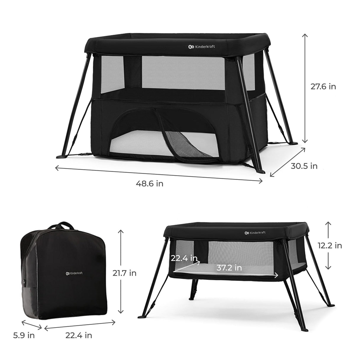 Kinderkraft Cami 3 in 1 Convertible Travel Cot Black