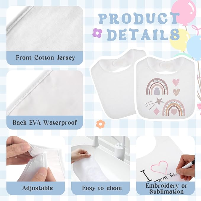 Toulite 10 Pcs White Bibs for Baby Washable Reusable Waterproof Cotton Feeder Bibs with Double Sided Design for Baby Shower Activity and Gifts