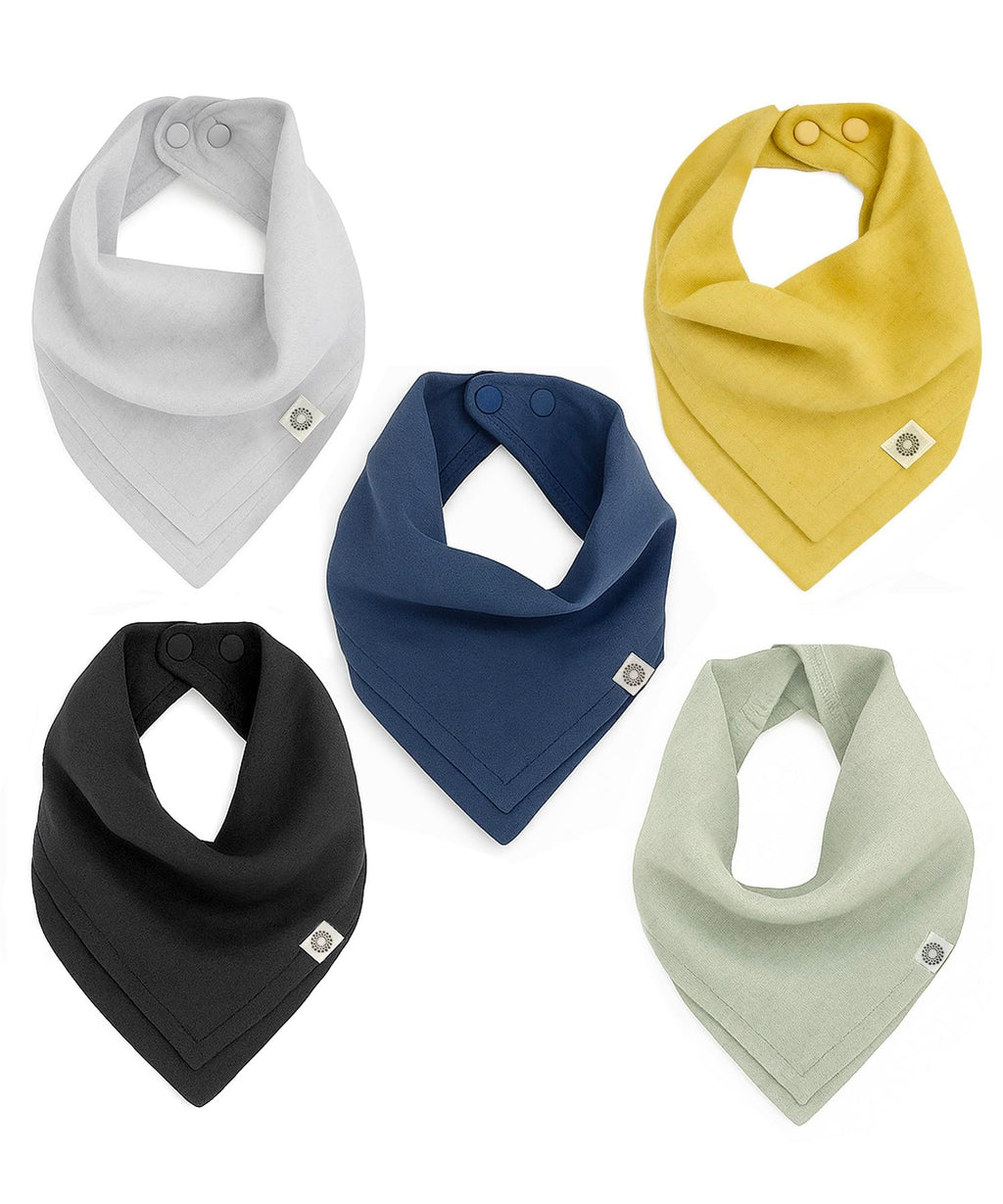 Kishu Baby Indi Organic Baby Bandana Bibs – Fairtrade 4-Way Reversible Drool Bibs for Boys & Girls – Unisex (Set of 5) (Trailhead)