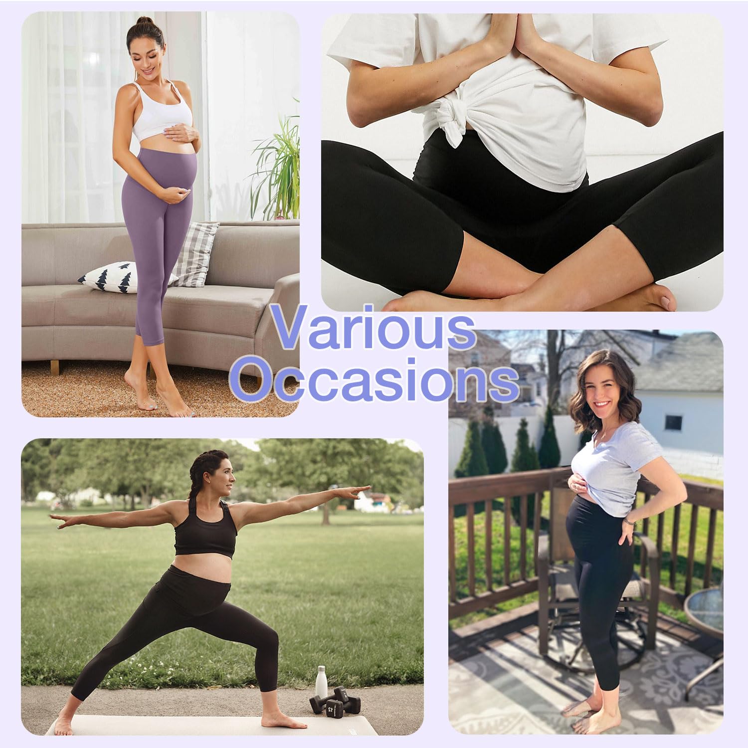 GROTEEN 3 Pack Maternity Capri Leggings with Pockets Over Belly Yoga Pants