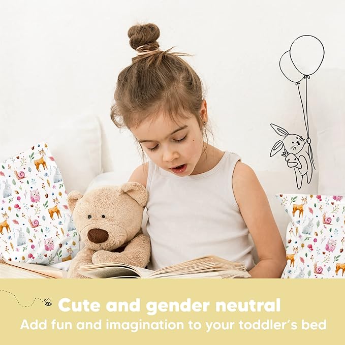 Toddler Pillow with Pillowcase - 13x18 My Little Dreamy Kids Travel Bed Pillows for Sleeping, Organic Cotton Small Pillowcase, Soft & Breathable, Machine Washable, Toddlers 2-5 Years Old (Forestland)