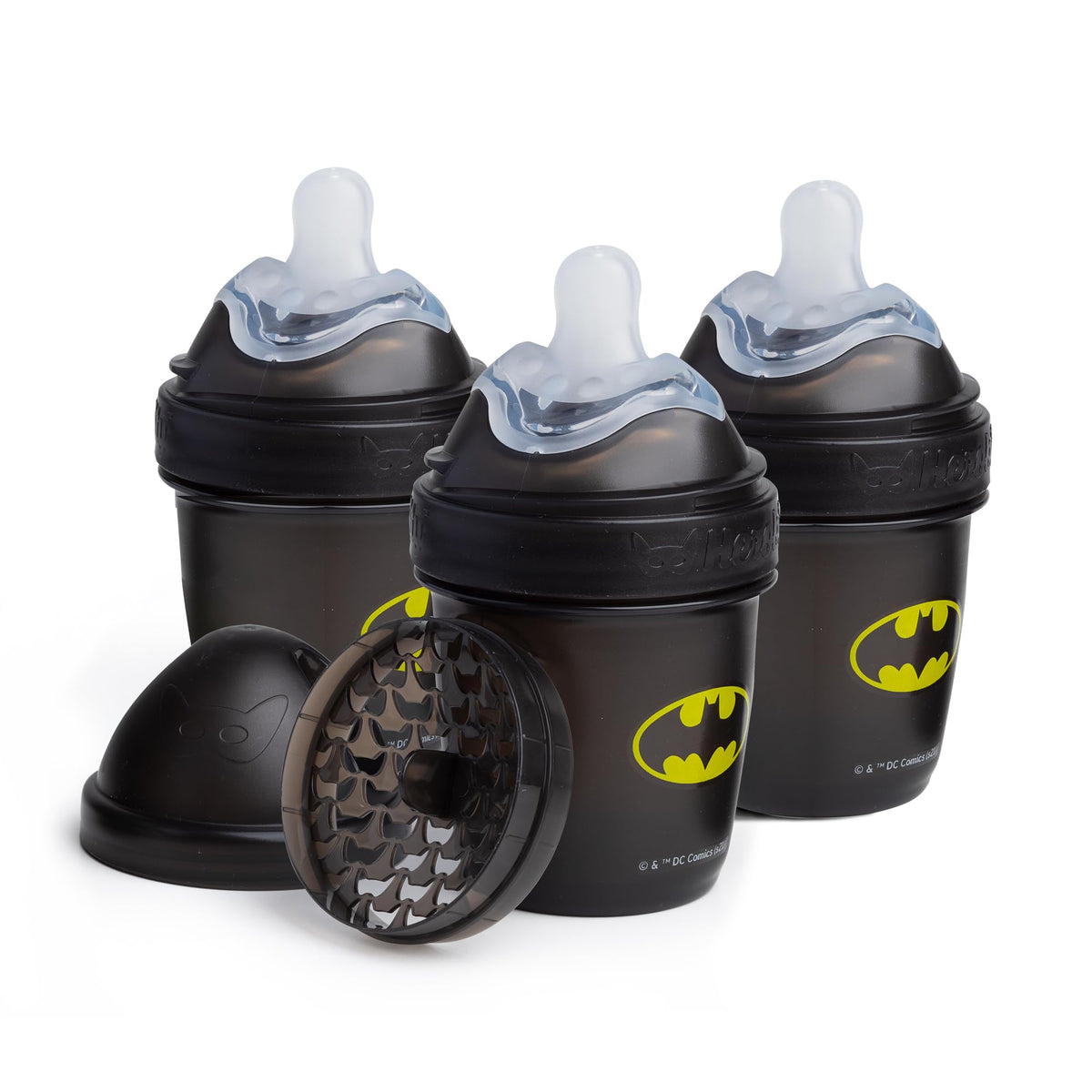 Herobility Anti-Colic Baby Bottles 8.5 fl oz/240ml - Pack of 3 Plastic Baby Bottles, Fast Flow Plastic Bottles, Breast-Shaped Teat for Breastfed Babies, Small Baby Bottles, Swedish Design, Batman
