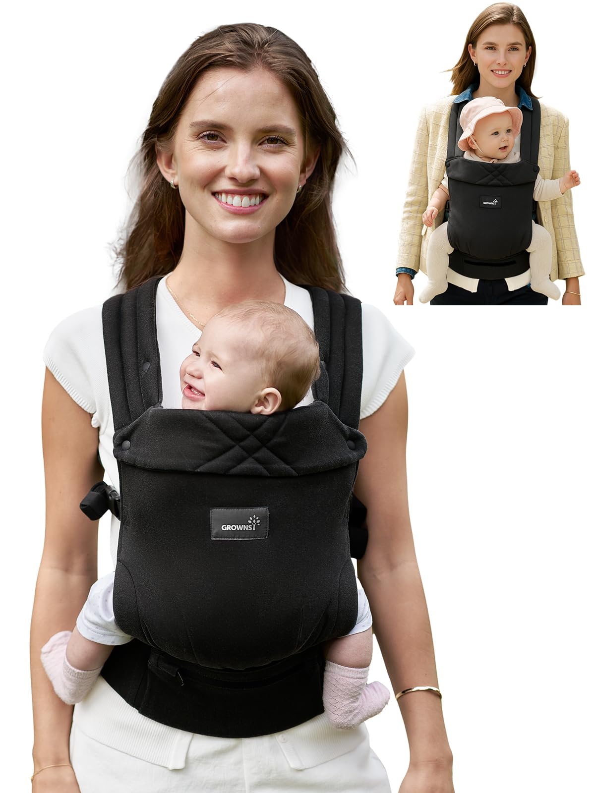 GROWNSY Baby Carrier Infant with Head Support, Black Flow Stripe
