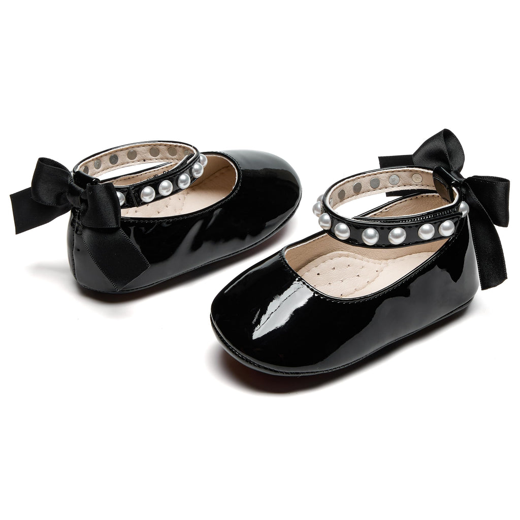 PHIRAMIN Baby Girls Black Mary Jane Flats - Infant 18-24 Months Walking Shoes Soft Rubber Sole Princess Wedding
