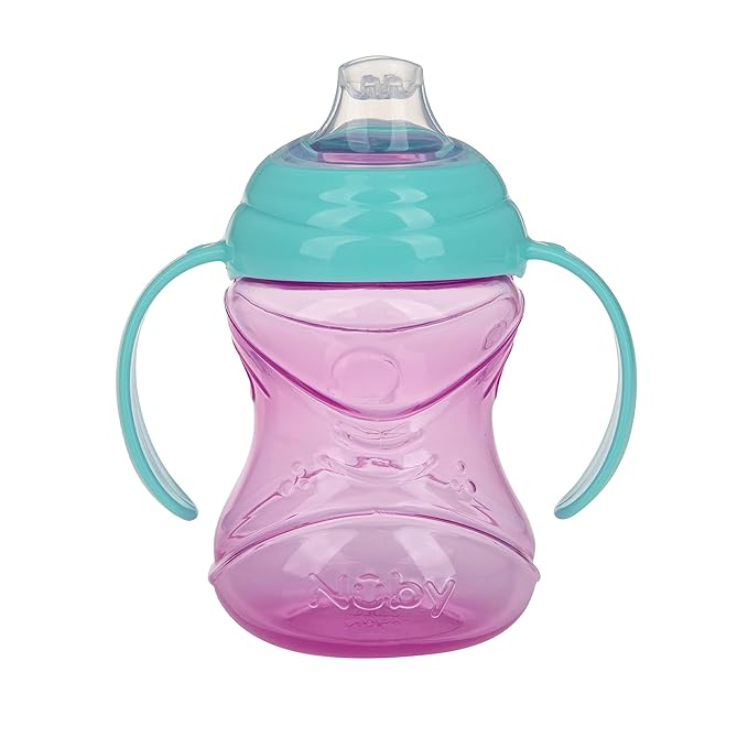 Nuby Clik-It Grip N' Sip Soft Spout No-Spill Training Sippy Cup with Handles -10 oz - 4+ Months - Aqua/Purple/Pink (Pack of 36)