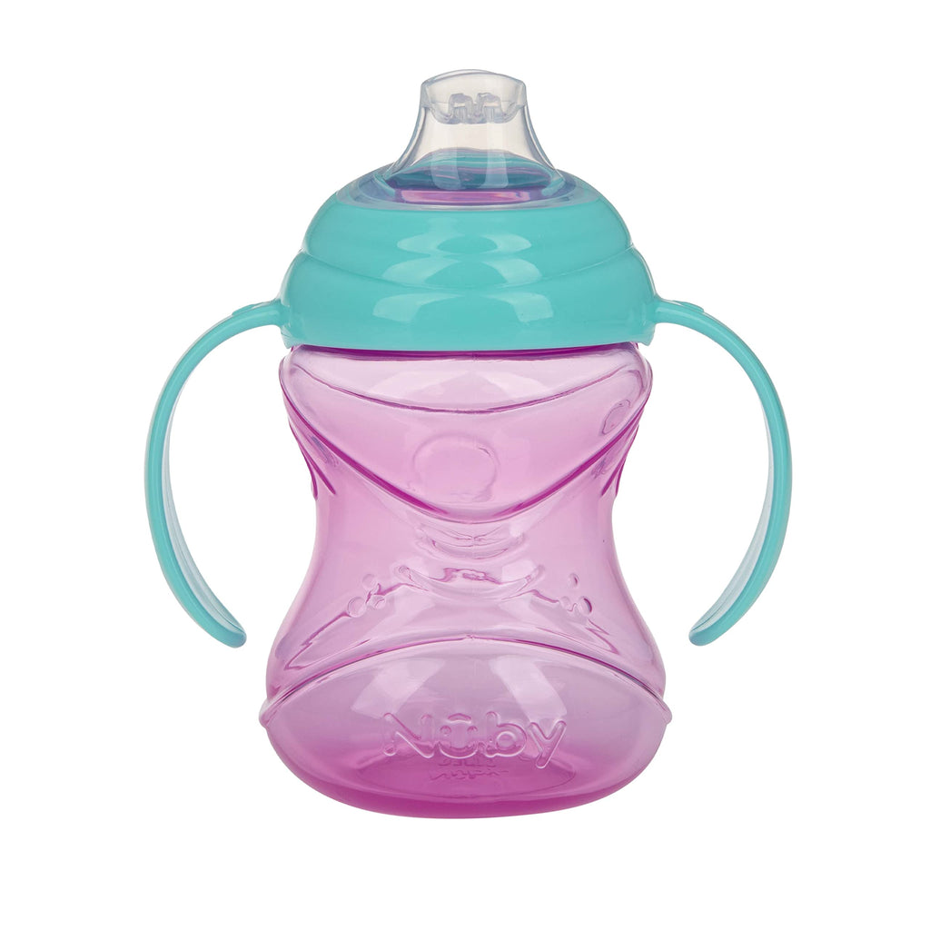 Nuby Clik-It Grip N' Sip Soft Spout No-Spill Training Sippy Cup with Handles - (3-Pack) 10 oz - 4+ Months - Aqua/Purple/Pink