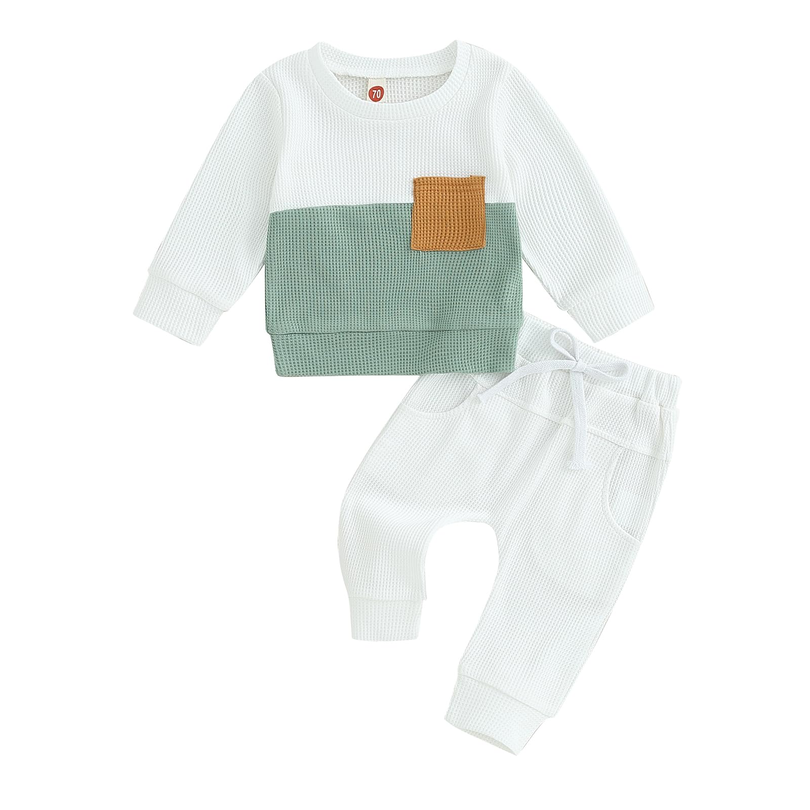 Fufuriprefer Toddler Baby Boy Fall Clothes Waffle outfit Long Sleeve Top Jogger Pant Set (White, 0-6 Months)