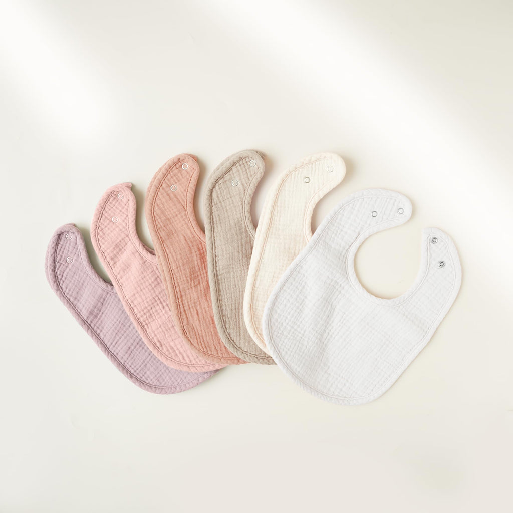 Konssy 6-Pack Muslin Cotton Baby Bibs for Drooling and Teething