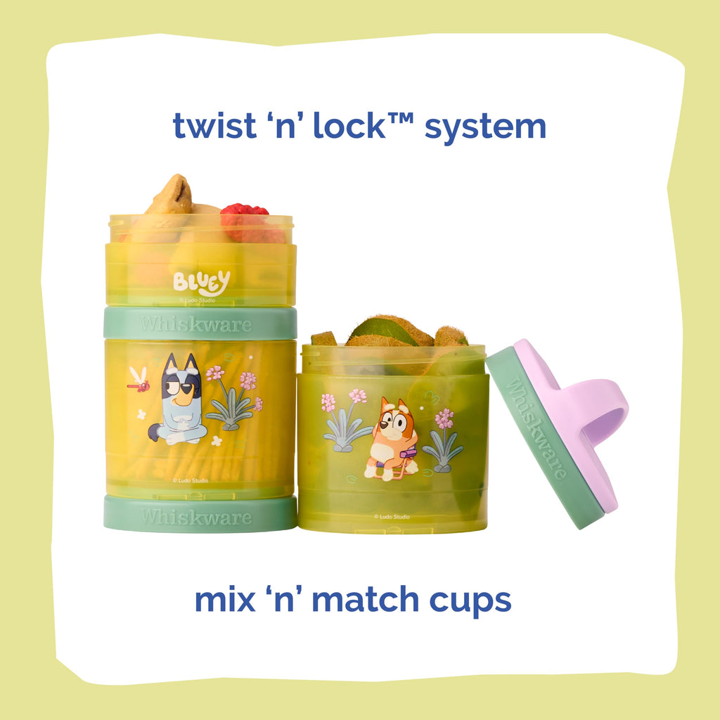 Whiskware Bluey Stackable Snack Containers for Kids and Toddlers, 3 Stackable Snack Cups for School and Travel, Bluey and Bingo (Pack of 1)