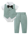 DISAUR Baby Boy Western Outfit First Birthday Outfit Baby Boy Short Sleeve Infant White Shirt Light Green Vest Pants Bow Tie 3 6 Months
