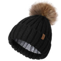 FURTALK Kids Winter Hat Toddler Knitted Beanie Faux Fur Pom Black