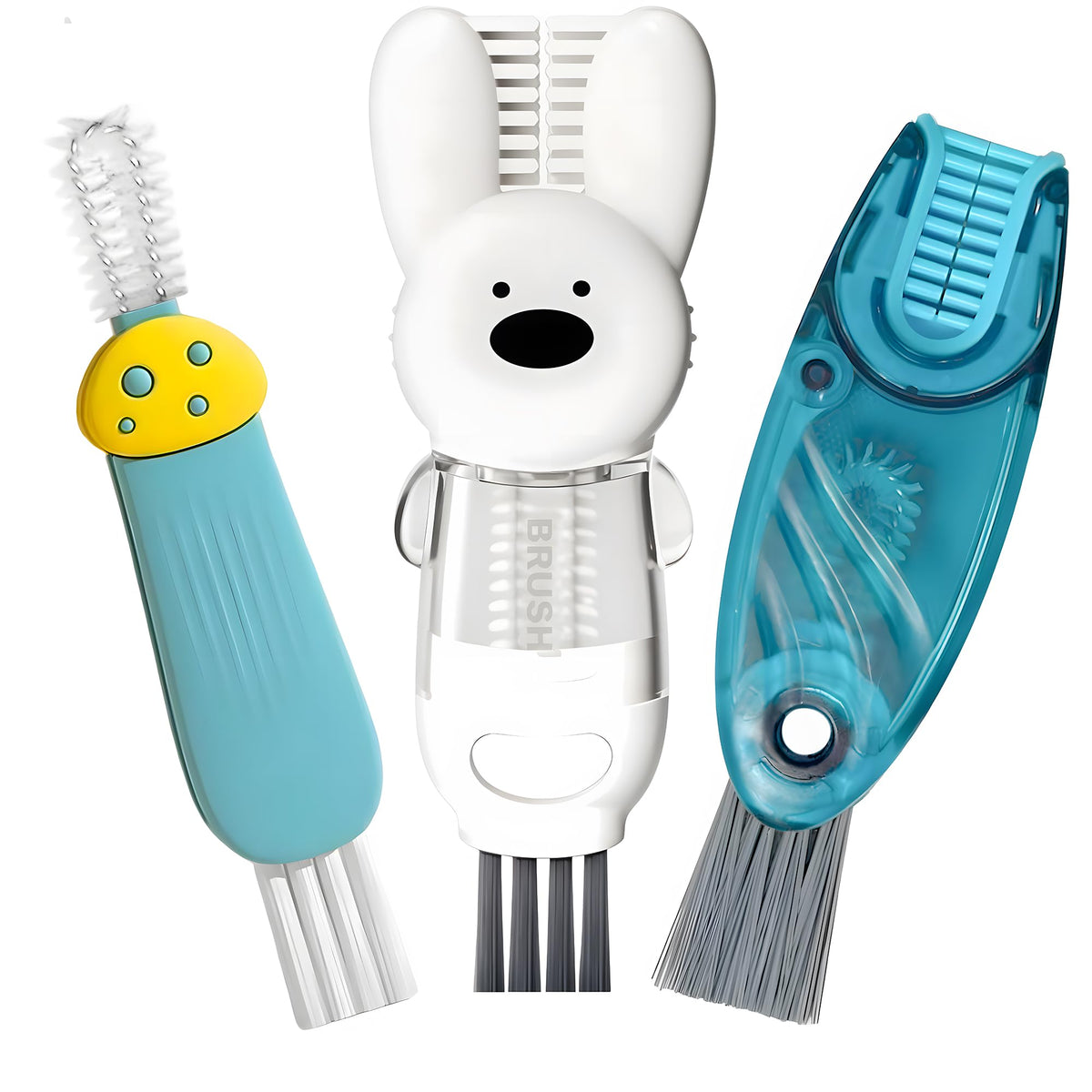 Cup Lid Cleaning Brush, Multifunctional Set with 3 in 1 Lid Cleaner and Two 4 in 1 Cup Lid Cleaning Brushes, Cleaning Brush Tool for Bottles, Straws, Tumblers, Travel Mug Caps, Portable Kit (Yellow)