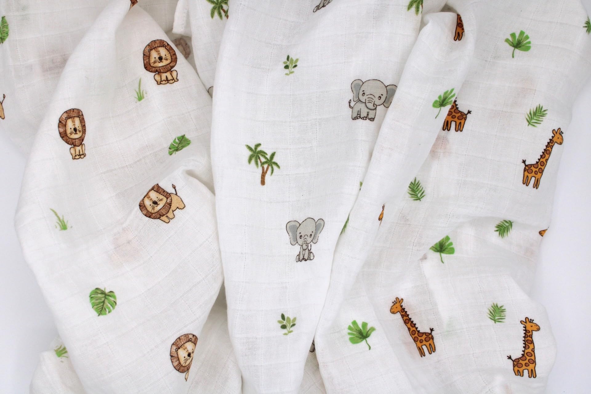 LMED Babyland 100% Muslin Cotton Baby Receiving Cloths, 3-Pack, 27x27 in (70x70cm), Soft & Gentle for Newborns, Sensitive Skin Safe, for Feeding, Burping & Comfort, 0+ Months (Safari)