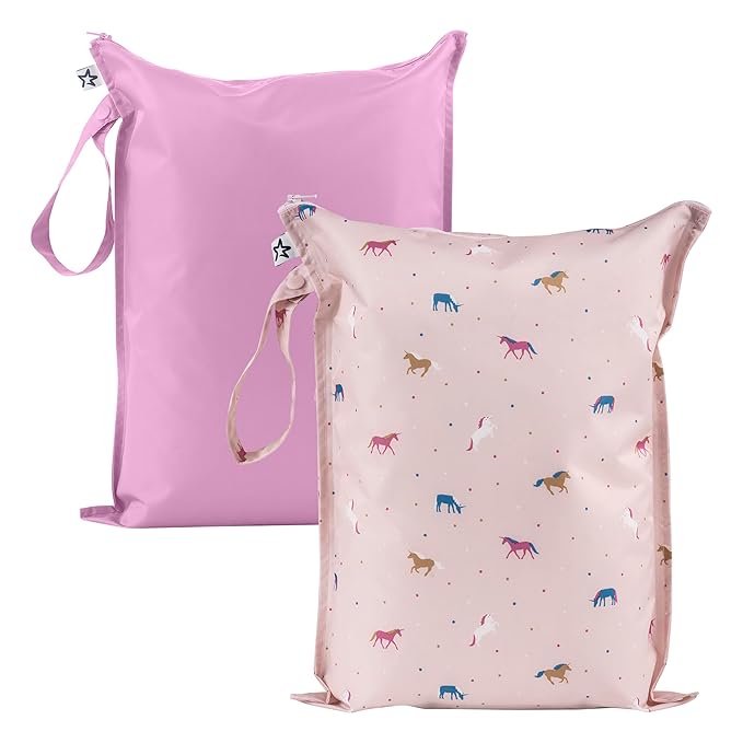 Tiny Twinkle Wet Dry Bag – 2 Pack Reusable Waterproof & Mess Proof Wet Bags for Swimsuits & Travel, Baby Towels & Beach Essentials,a Diaper Bag Must-Have(Unicorn)
