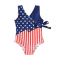 Happy Town Toddler Swimsuit Girl One Piece Bathing Suit Color Block Swimwear Baby Summer Beach Wear(12-18 Months,4th of July)