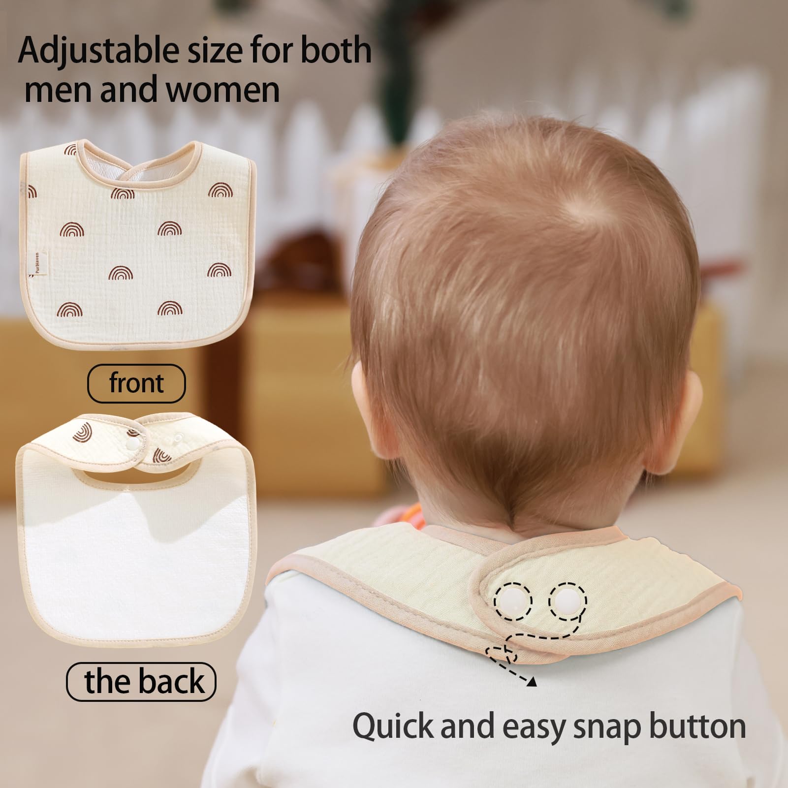 PurlHaven Baby Bandana Bibs, 10 Pack Waterproof Toddler Bib,Soft Cotton Absorbent Baby Bibs for Eating,Drooling,Teething (U-10pcs-waterproof)