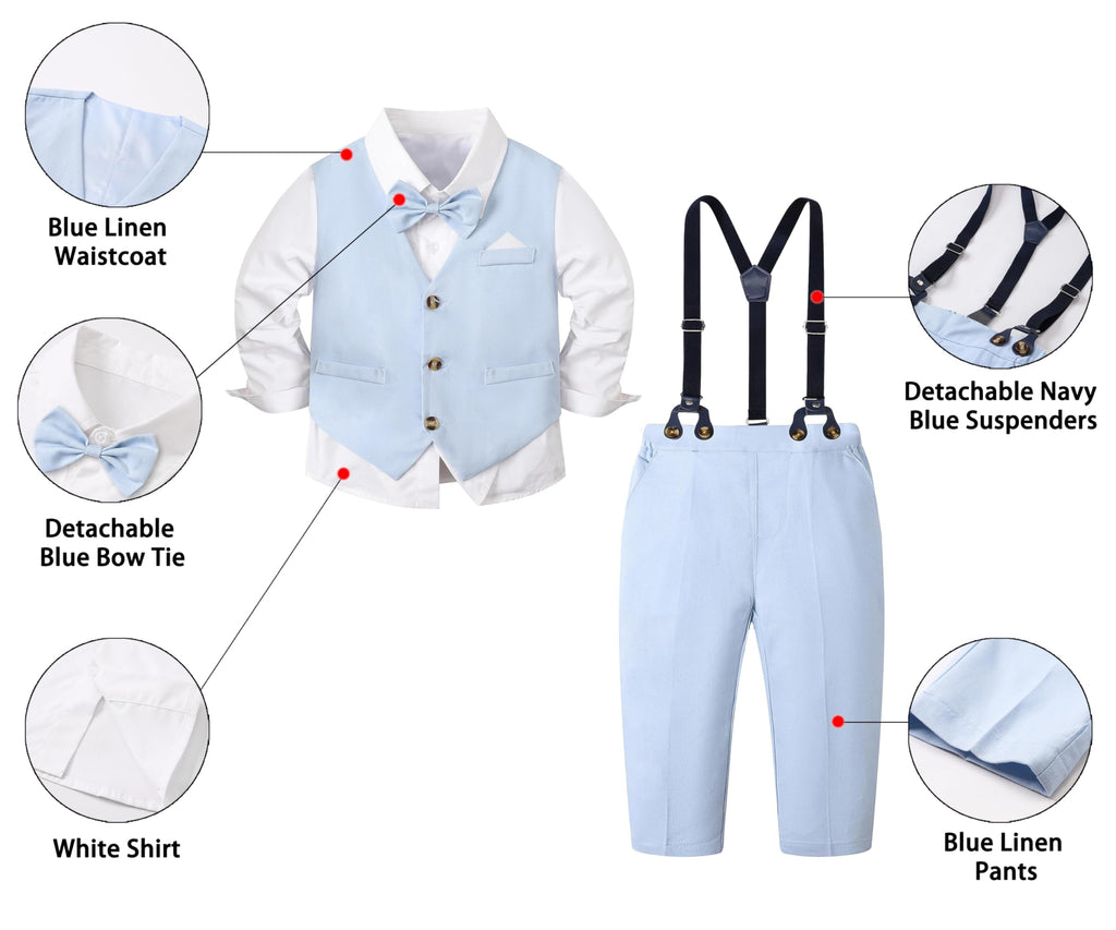 SANGTREE Boys Cotton Linen Formal Suit Linen Blue 8-9 Years=Tag 170