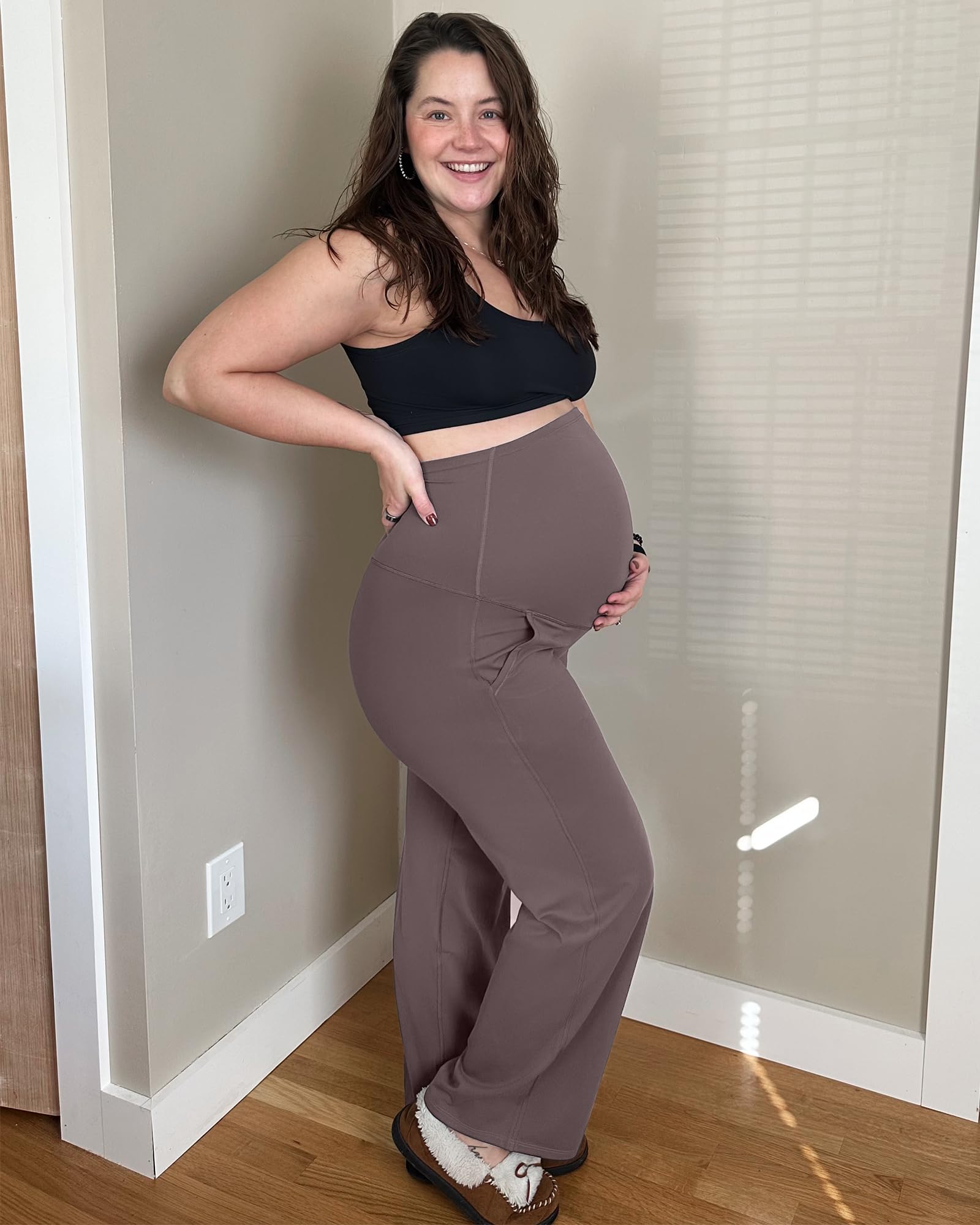 G4Free Pregnancy Pants for Work Maternity Leggings for Yoga,Taupe,XS,Tall