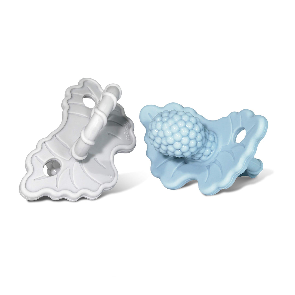 RaZbaby RaZberry Silicone Teether Pacifier – Teething Relief for Infants, Food-Grade, BPA-Free, Hands-Free, Natural Berrybumps Fruit Texture for Sensory Development, Freezable, 2-Pack - Green & White