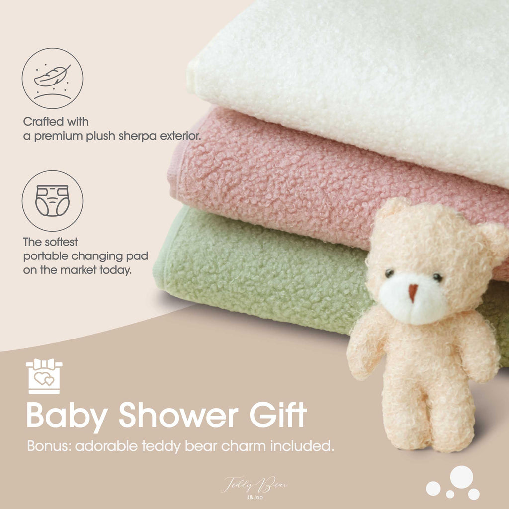 J&Joo Portable Diaper Changing Pad - Ultra Soft, Extra Padded, Waterproof Baby Changer Travel Essential, EZ Access Mesh Pockets, Gift for Baby Shower, Newborn Girls and Boys, 0-12 Months
